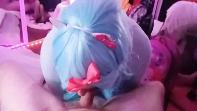 GOOD KITTY! giggling cumslut smiles while deep throating big cock