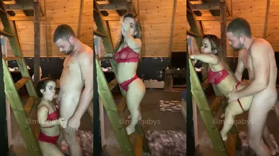 MiniGabys fodendo no chalé na escada